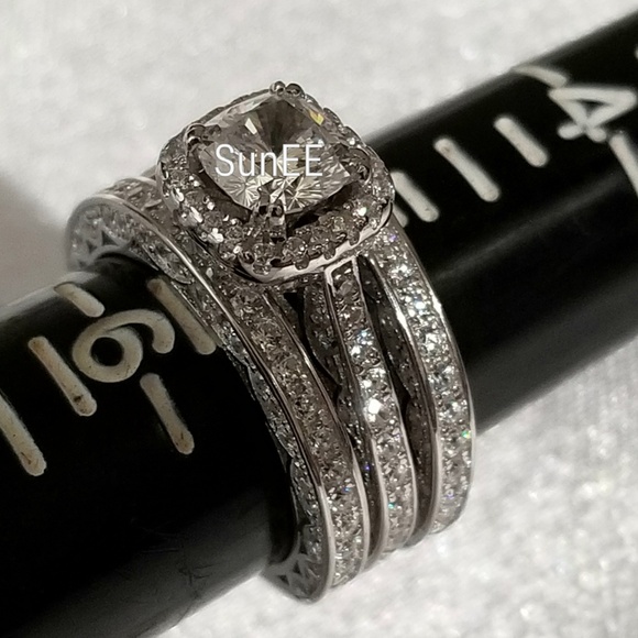 NEW 925 STERLING SILVER HALO CUSHION DIAMOND RING - Picture 3 of 6